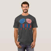 Grappig Merica met zonnebril Vlag op 4 juli T-shirt (Voorkant volledig)