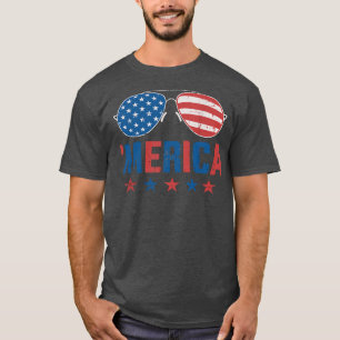 Grappig Merica met zonnebril Vlag op 4 juli T-shirt