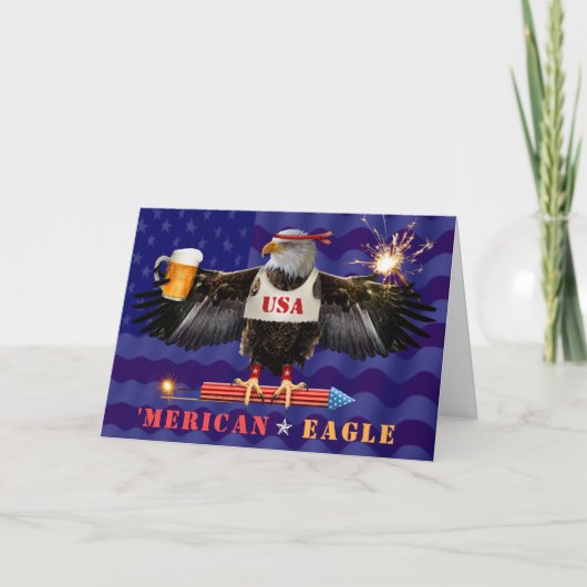 Grappig Merican Eagle 4 juli Beer and Fireworks Kaart (Voorkant)