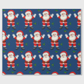 Grappig Merry Christmas Leaf Custom Santa Face Blu Cadeaupapier (Vlak)