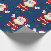 Grappig Merry Christmas Leaf Custom Santa Face Blu Cadeaupapier (Hoek)