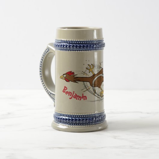 Grappig met coole cartoon illustratie kip bierpul (Voorkant links)