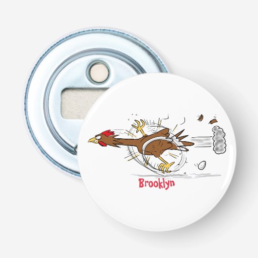 Grappig met coole cartoon illustratie kip button flesopener (Voorkant)