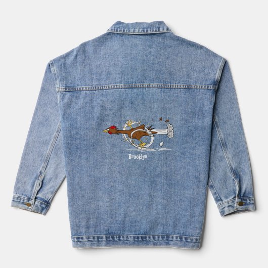 Grappig met coole cartoon illustratie kip denim jacket (Achterkant)