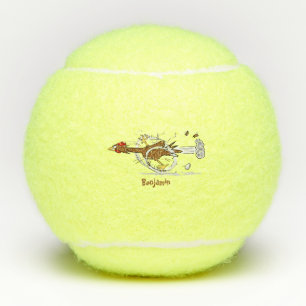 Grappig met coole cartoon illustratie kip tennisballen