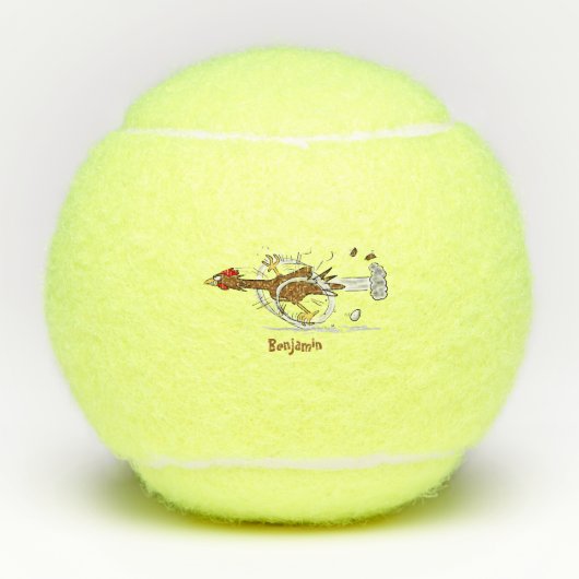 Grappig met coole cartoon illustratie kip tennisballen (Voorkant)