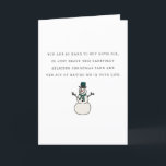 Grappig met me in je leven Snowman Kerstmis Feestdagen Kaart<br><div class="desc">Sommige mensen zijn gewoon onmogelijk om cadeautjes te kopen voor kerstmis en deze kaart vat het perfect samen. Met een schattige kleine sneeuwpop in een tophat en sjaal, staat in de tekst van het typemachine: "Je bent zo moeilijk om cadeautjes te kopen voor, dus geniet je gewoon van deze zorgvuldig...</div>
