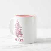 Grappig met roze kerstboom tweekleurige koffiemok (Voorkant links)