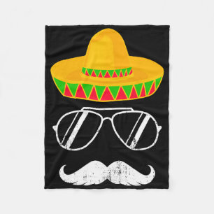 Grappig Mexicaans sombrero snor gezicht voor Cinco Fleece Deken