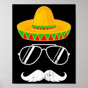 Grappig Mexicaans sombrero snor gezicht voor Cinco Poster