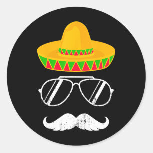 Grappig Mexicaans sombrero snor gezicht voor Cinco Ronde Sticker