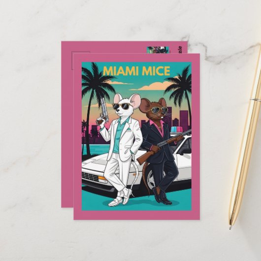 Grappig Miami-thema jaren 80 Briefkaart (Voorkant / Achterkant in situ)