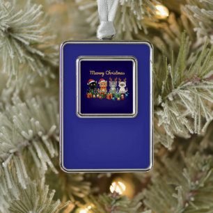 Grappig Miauwend Kerstfeest Moppige Katten Vakanti Verzilverd Omlijst Ornament