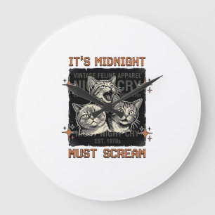 Grappig middernacht schreeuwende katten vintage sh grote klok