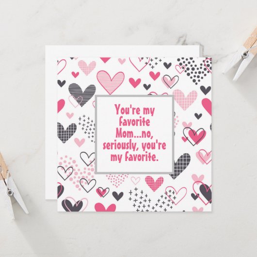 Grappig mijn favoriete mam Heart Pattern Kaart (Voorkant / Achterkant in situ)