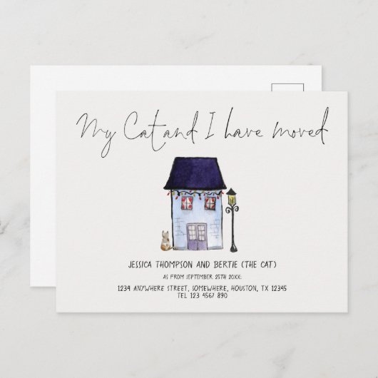 Grappig Mijn kat en ik hebben verplaatst Script Ni Aankondigingskaart (Voorkant / Achterkant)