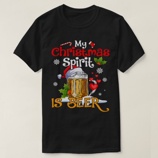 Grappig, mijn kerstgeest is bier met drankjes t-shirt (Design voorkant)