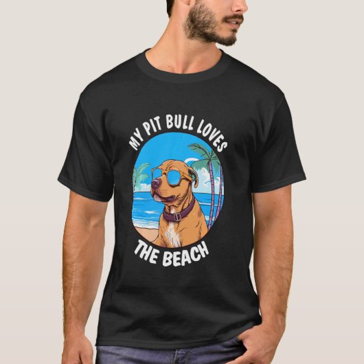 Grappig Mijn Pit Bull Houdt Van Het Strand T-shirt (Voorkant)