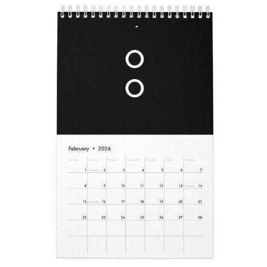 Grappig minimalisme cirkels zwart en wit kalender (Feb 2026)