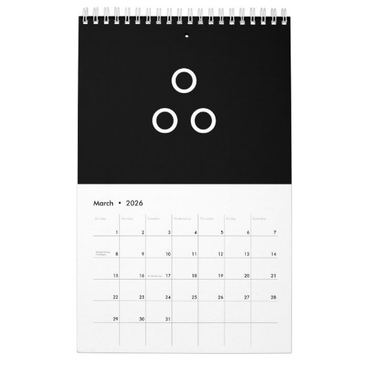 Grappig minimalisme cirkels zwart en wit kalender (Mar 2026)