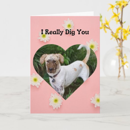 Grappig modderig hondje Ik heb je echt Valentijn g Kaart (Gele Bloem)
