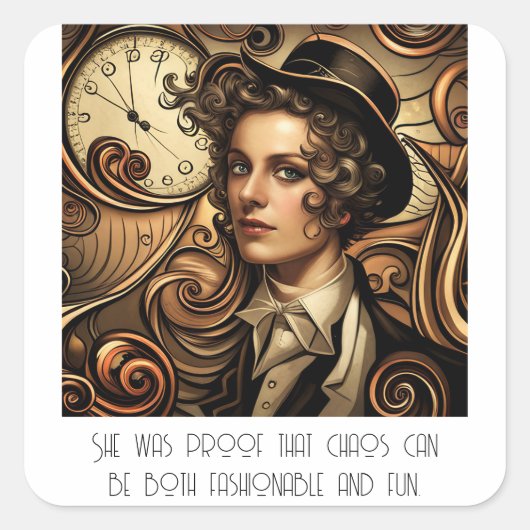 Grappig Mode Steampunk Briefkaart Vierkante Sticker (Voorkant)