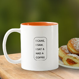 Grappig modern ik kwam, ik zag, ik zat en had een  tweekleurige koffiemok