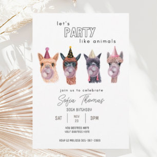 Grappig Modern Llama Party Animal Birthday Kaart