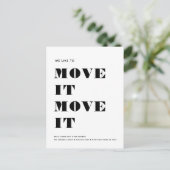 Grappig Modern MOVE IT Eenvoudig Minimalistisch Ve Aankondigingskaart (Staand voorkant)
