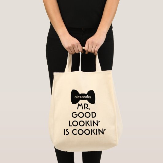 Grappig Modern Mr. Goed uitziende Cooking Bowtie Tote Bag (Voorkant (product))