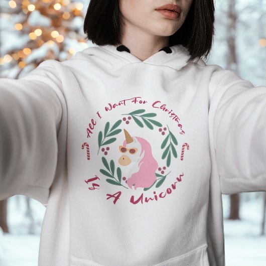 Grappig Modern Roze Schattige Eenhoorn Kerst Vrouw Hoodie