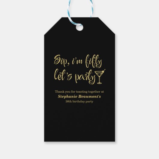 Grappig Modern Sip Ik ben 50ste verjaardag Vijftig Cadeaulabel (Voorkant)