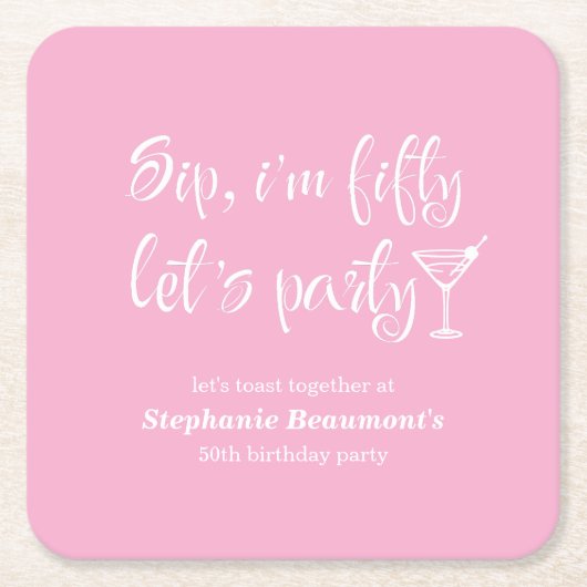 Grappig Modern Sip Ik ben 50ste verjaardag Vijftig Kartonnen Onderzetters (Voorkant)