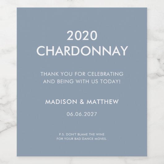 Grappig modern stoffig blauw dank u feest bruiloft wijn etiket (Enkel label)