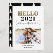 Grappig modern typografiegoud hallo nieuwjaarfoto feestdagenkaart (Voorkant / Achterkant)