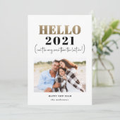 Grappig modern typografiegoud hallo nieuwjaarfoto feestdagenkaart (Staand voorkant)