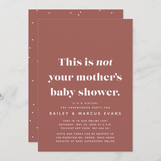 Grappig modern virtueel baby shower (Voorkant / Achterkant)