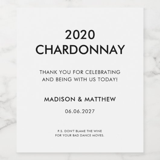 Grappig modern zwart wit dank u feest bruiloft wijn etiket (Enkel label)