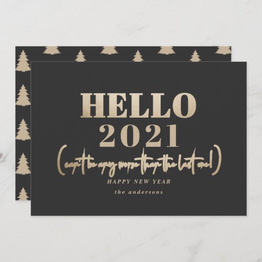 Grappig moderne typografie hallo nieuw jaar feestdagenkaart (Voorkant / Achterkant)