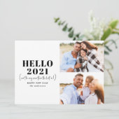 Grappig moderne typografie hallo nieuwjaarfoto feestdagenkaart (Staand voorkant)