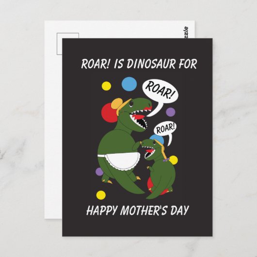 Grappig Moederdag Roar Dinosaur personaliseren Briefkaart (Voorkant / Achterkant)
