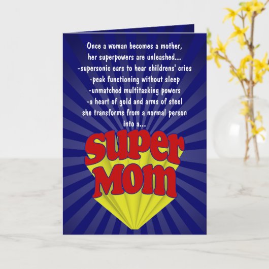 Grappig Moederdag, Super Mam Kaart (Gele Bloem)