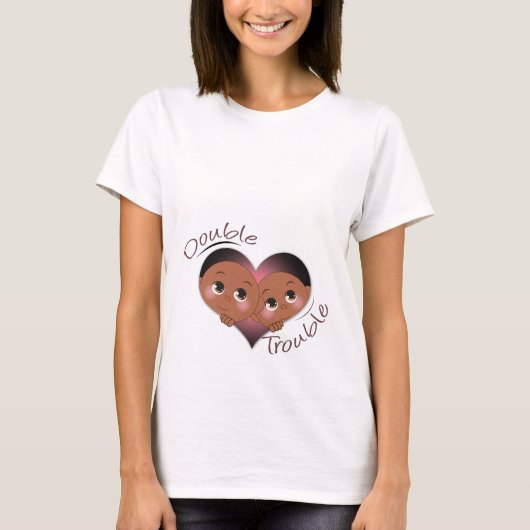 Grappig Moederschap - Tweeling Hart Dubbele Proble T-shirt (Voorkant)