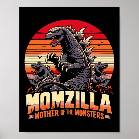 Grappig Momzilla Moeder van Monsters Retro Verjaar Poster (Voorkant)
