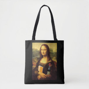 Grappig Mona Lisa boek en wijn Tote Bag