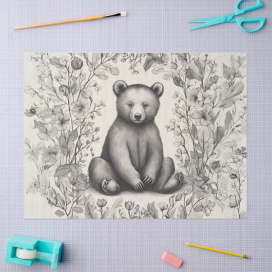 Grappig monochromatisch Beer in de bloementuin Tissuepapier (Craft)