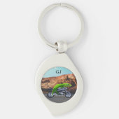 Grappig Monogram Gecko Motorfiets Pensioen Sleutelhanger (Voorkant)