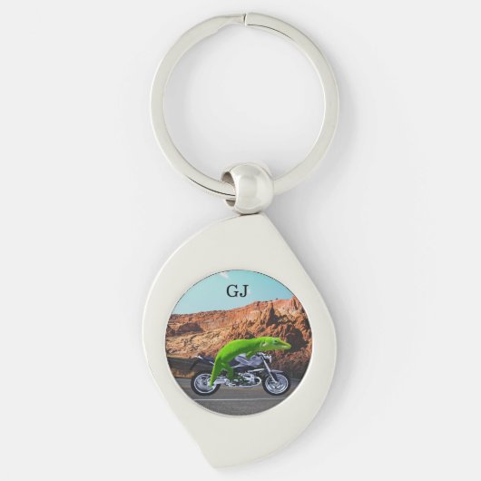 Grappig Monogram Gecko Motorfiets Pensioen Sleutelhanger (Voorkant)