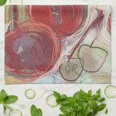 Grappig Monogram Hand Getekende Kunst Goud Rode Ke Theedoek (Gevouwen)