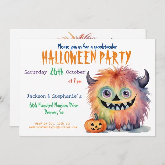 Grappig Monster Halloween feest Kaart (Voorkant / Achterkant)